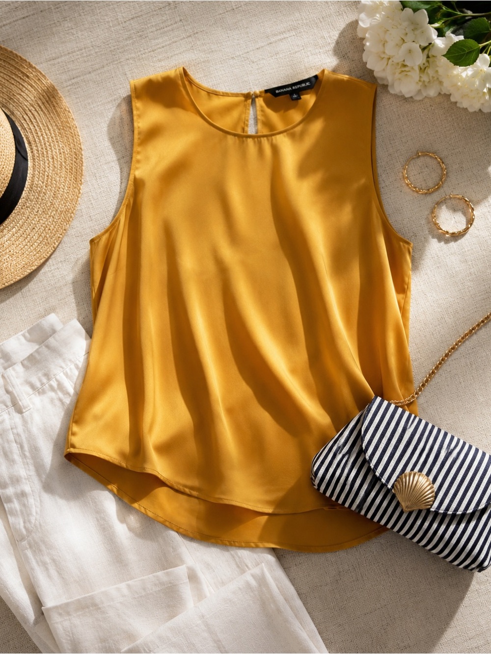 Banana Republic Sleeveless Satin-Feel Top – Golden Honey, Size M (NWT)